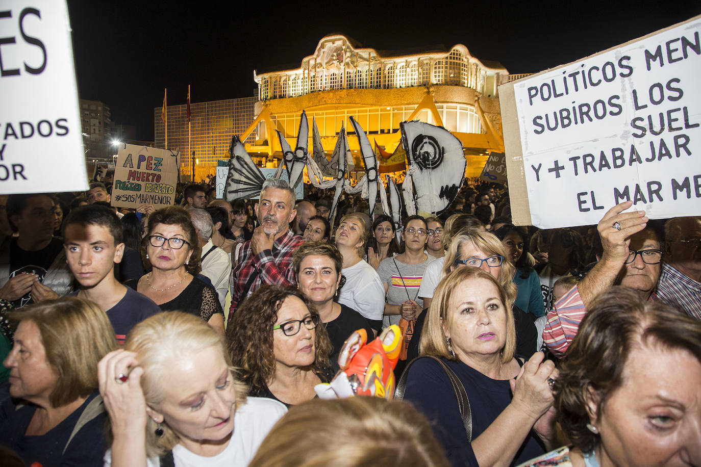 Los manifestantes que este miércoles pidieron medidas para salvar al Mar Menor derrocharon ingenio y creativiad en sus carteles y pancartas.