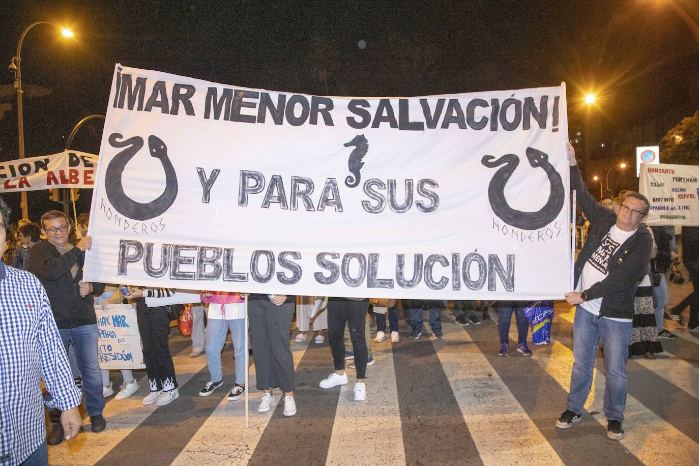 Los manifestantes que este miércoles pidieron medidas para salvar al Mar Menor derrocharon ingenio y creativiad en sus carteles y pancartas.