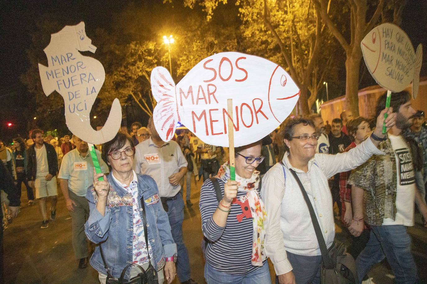 Los manifestantes que este miércoles pidieron medidas para salvar al Mar Menor derrocharon ingenio y creativiad en sus carteles y pancartas.