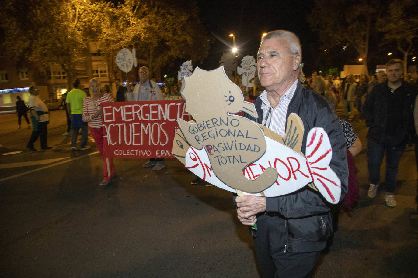 Los manifestantes que este miércoles pidieron medidas para salvar al Mar Menor derrocharon ingenio y creativiad en sus carteles y pancartas.