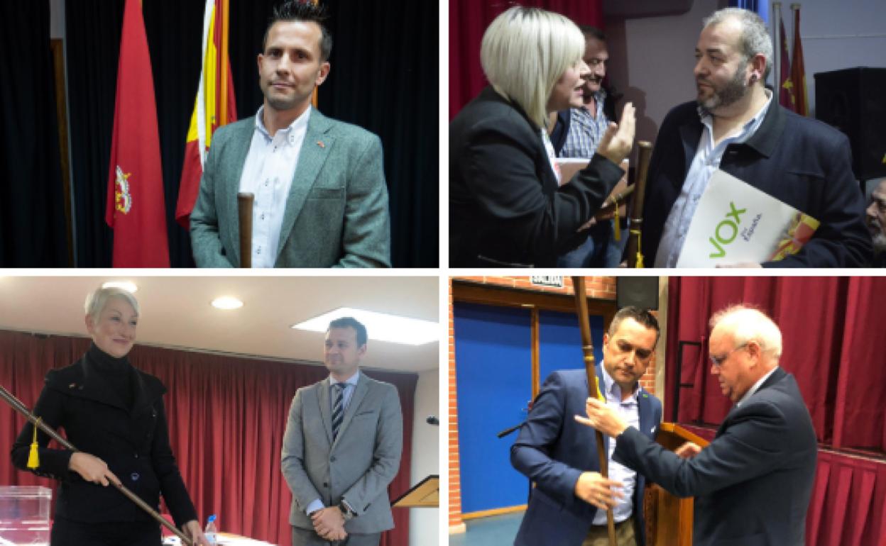 José Joaquín Arias, tras su nombramiento. | Eugenio Vélez conversa con una vecina en Aljucer. | María Esther Mañas, al concluir la constitución de la junta de San Pío X. | El edil Martínez Oliva entrega el bastón a José Antonio Conesa. 