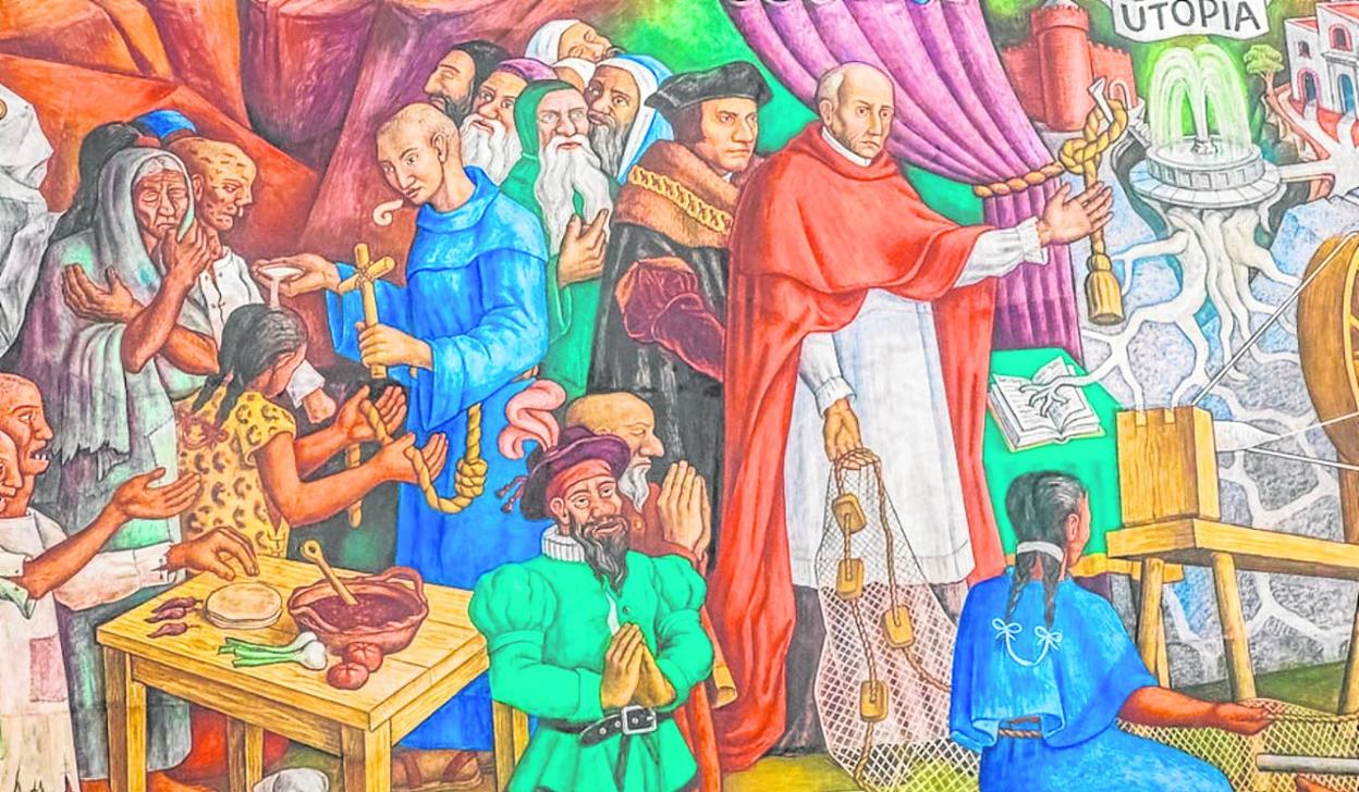  Pintura en la que aparece Vasco de Quiroga, en su labor pastoral en México. 