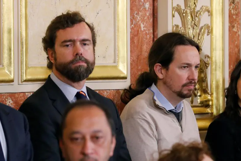 Iván Espinosa de los Monteros (Vox), Pablo Iglesias (Podemos) e Inés Arrimadas (Ciudadanos).