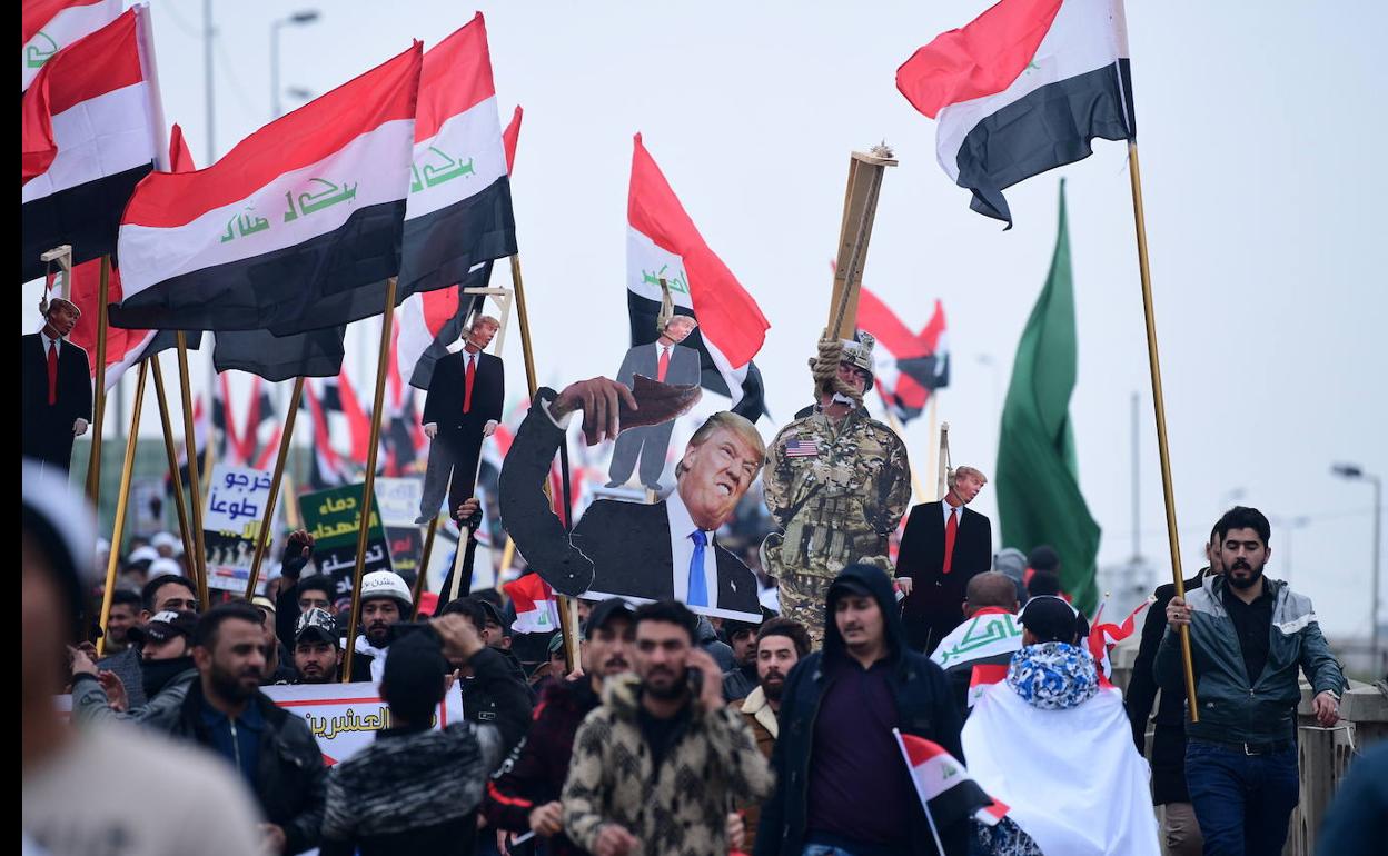 LAs protestas en Bagdad contra Trump. 
