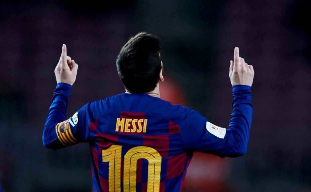 Leo Messi celebra un gol del Barça.