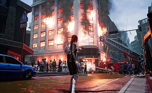 Bomberos trabajando para apagar un incendio en 'Disaster Report 4'.