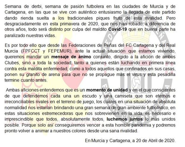 Comunicado de las dos federaciones de peñas.