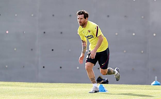 Messi, en una sesión de entrenamiento del Barça. 