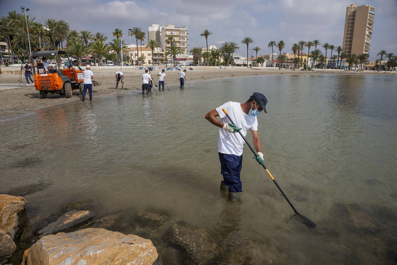 Fotos: La limpieza de las playas del Mar Menor se prorroga por las fuertes lluvias de los últimos días