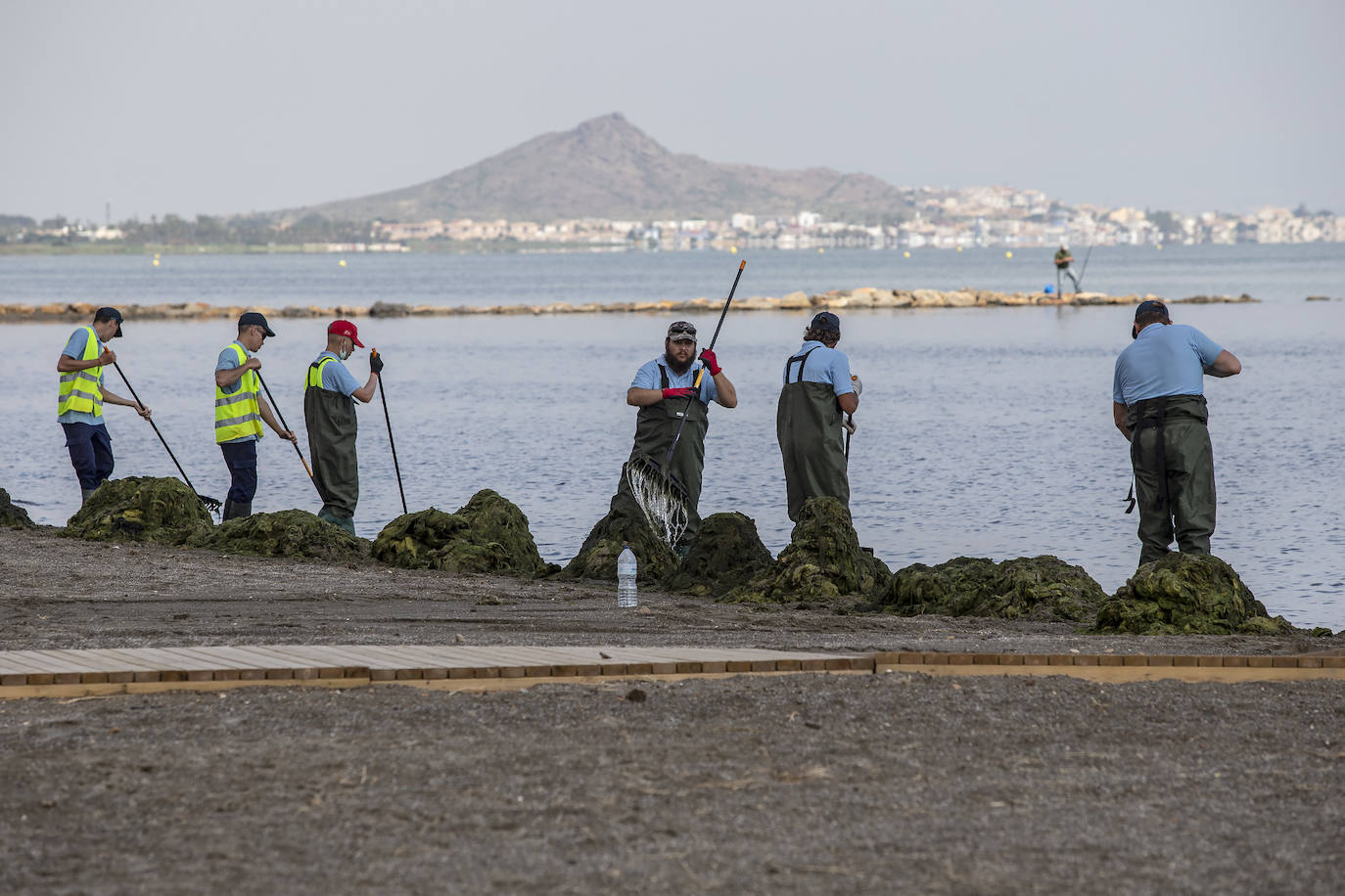 Fotos: La limpieza de las playas del Mar Menor se prorroga por las fuertes lluvias de los últimos días