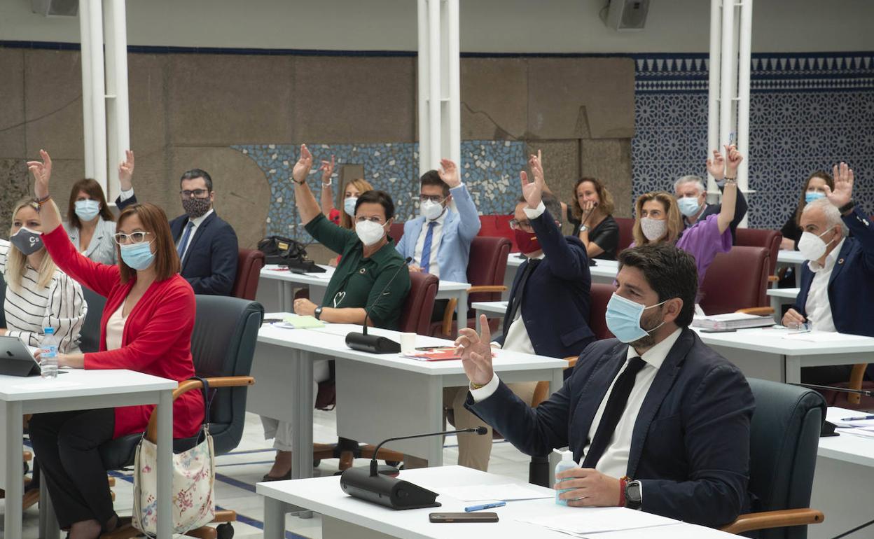 López Miras y los diputados votan la nueva ley del Mar Menor.