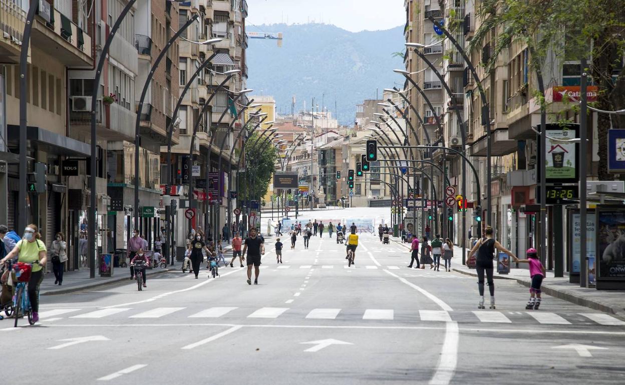 La Gran Vía de Murcia cerrada al tráfico, durante el mes de mayo.