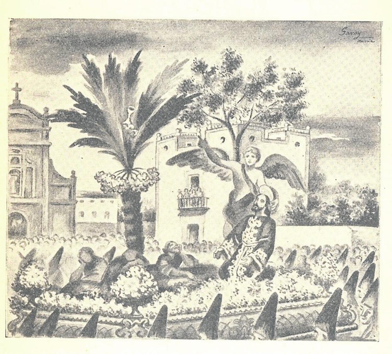 'La oración del huerto en las Agustinas', de Garay. Incluido en el libro que Antonio Oliver Belmás publica con pseudónimo en 1944 en Madrid. 