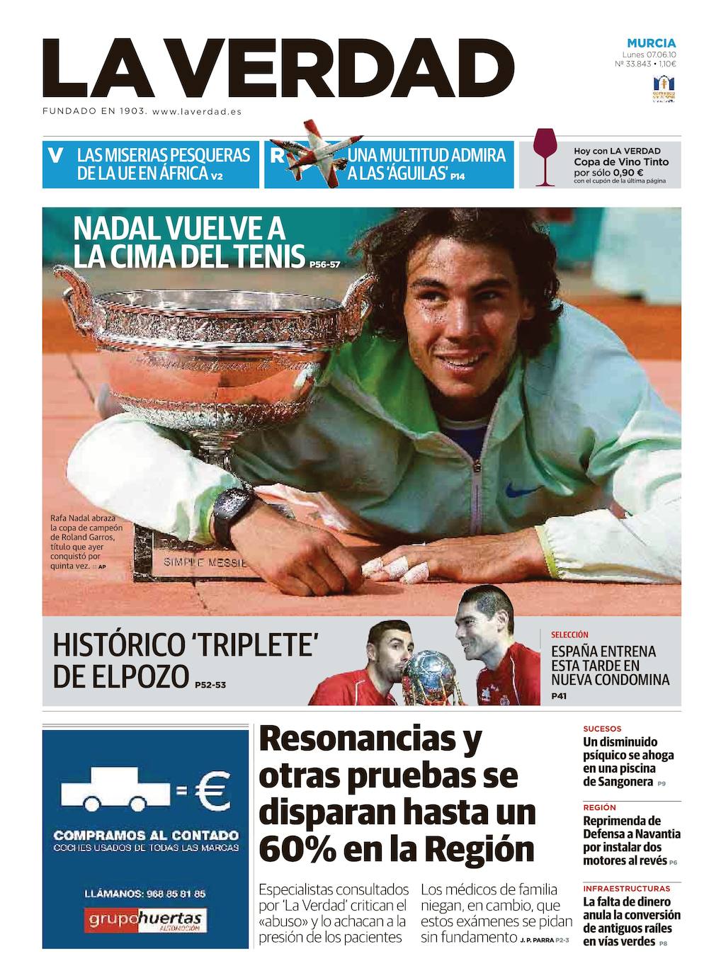 Fotos: Las trece portadas de LA VERDAD que ilustran el reinado de Rafa Nadal en Roland Garros