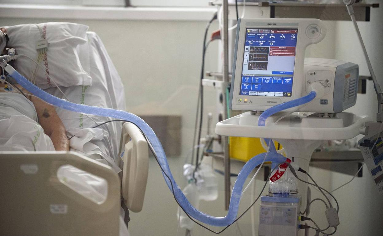 Un enfermo de covid en la UCI del hospital Reina Sofía en una imagen de archivo. 