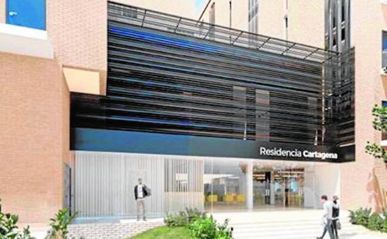 Recreación digital de la entrada a la nueva residencia de la UPCT, en la calle Sor Francisca Armendáriz. 