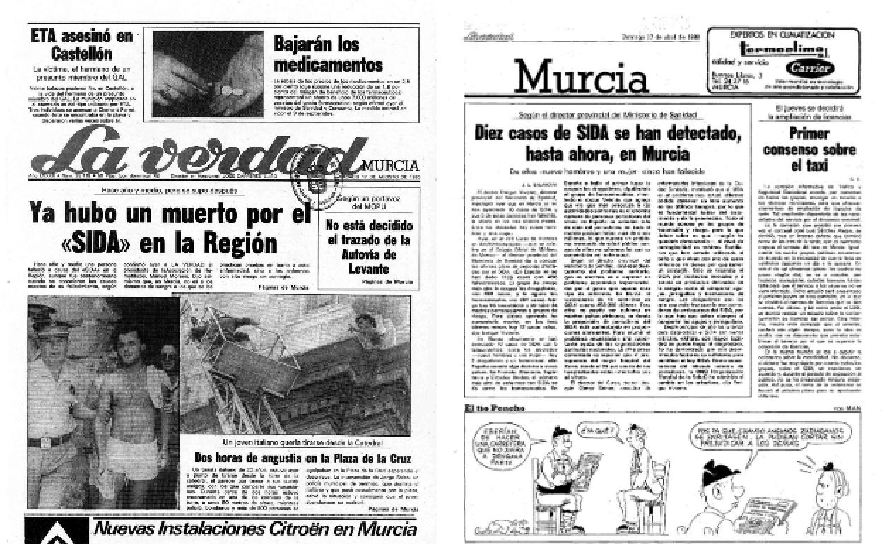 17/08/1985 LA VERDAD titulaba en portada: «Ya hubo un muerto por el sida en la Región». En el antetítulo aclaraba que había sido año y medio antes, pero que se supo después.