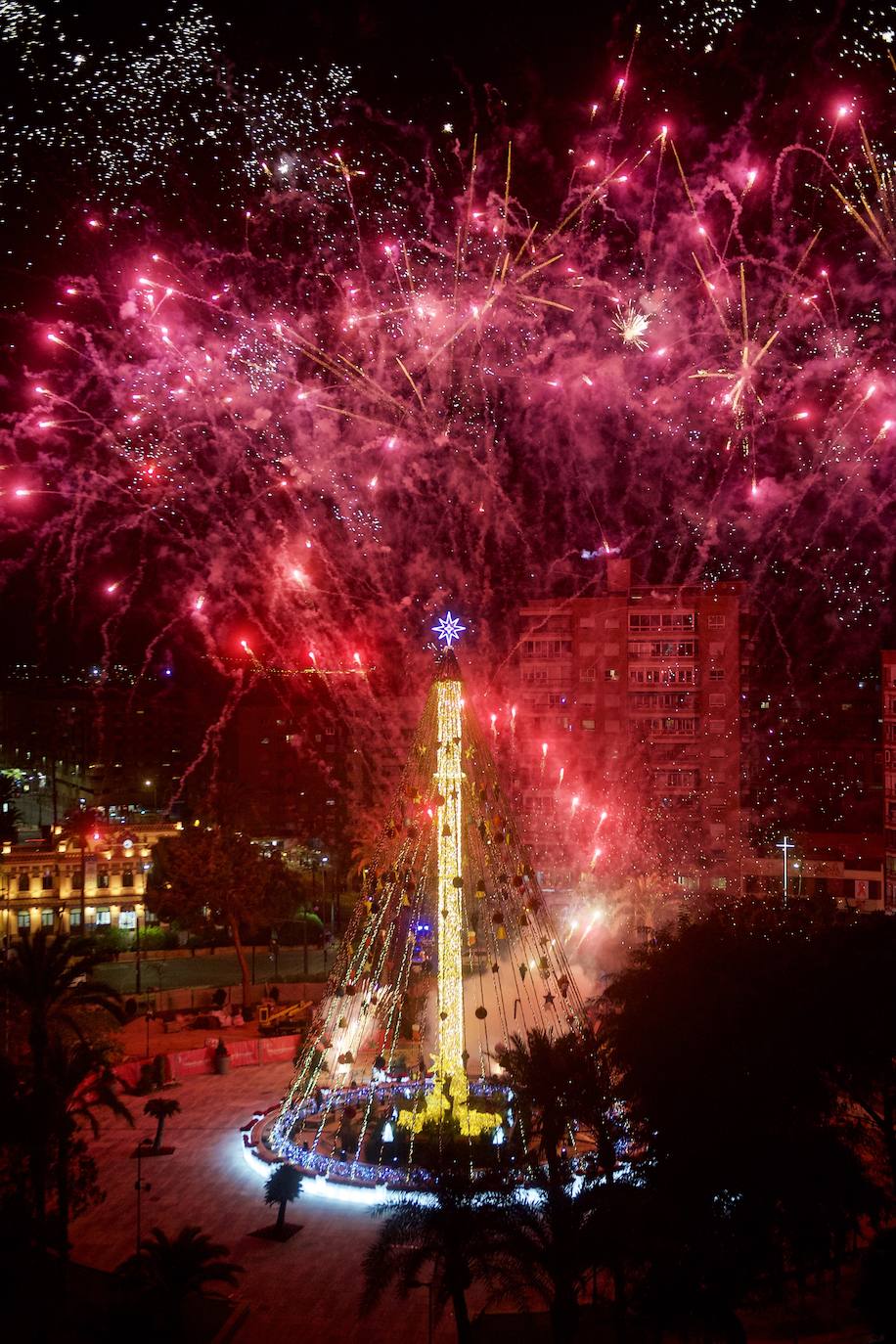 Fotos: El árbol de Navidad de Murcia ya brilla en la Plaza Circular