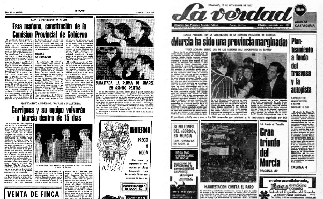 13/11/1977 LA VERDAD daba cuenta al día siguiente de la primera visita del presidente Adolfo Suárez, que asistió a una cena para obtener fondos para UCD, y en la que se subastó su pluma