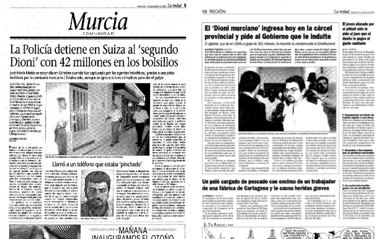 7/9/1994 LA VERDAD informaba de la detención en Suiza del 'segundo Dioni', al que solo le encontraron 42 de los 360 millones robados en su empresa de seguridad. Llegó a pedir el indulto.