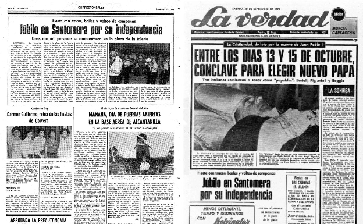 30/09/1978 LA VERDAD daba cuenta al día siguiente de la independencia de Santomera, acontecimiento que celebró la población con júbilo en plenas fiestas patronales.