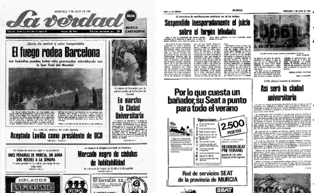 7/07/1982. LA VERDAD publicaba en portada una foto del ministro de Educación y Ciencia durante la colocación de la primera piedra del campus universitario