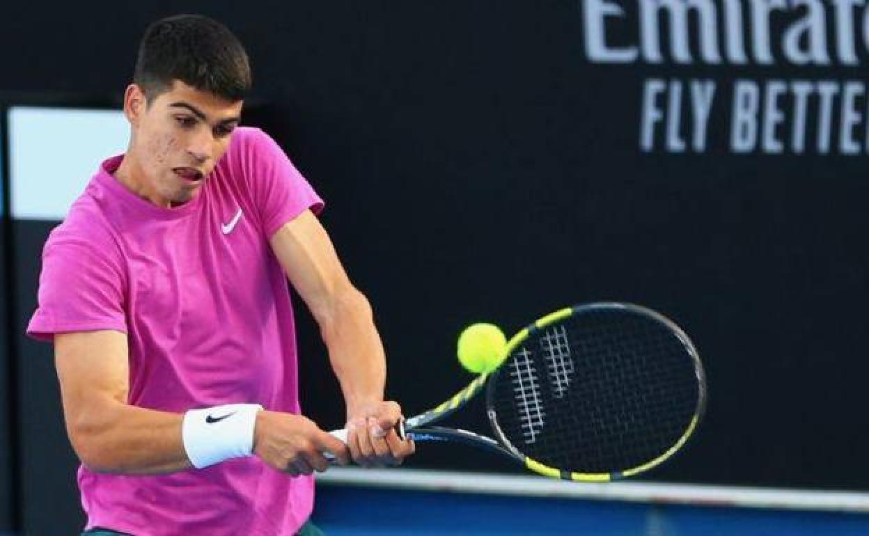 Carlos Alcaraz en el partido de este domingo frente a Horansky.