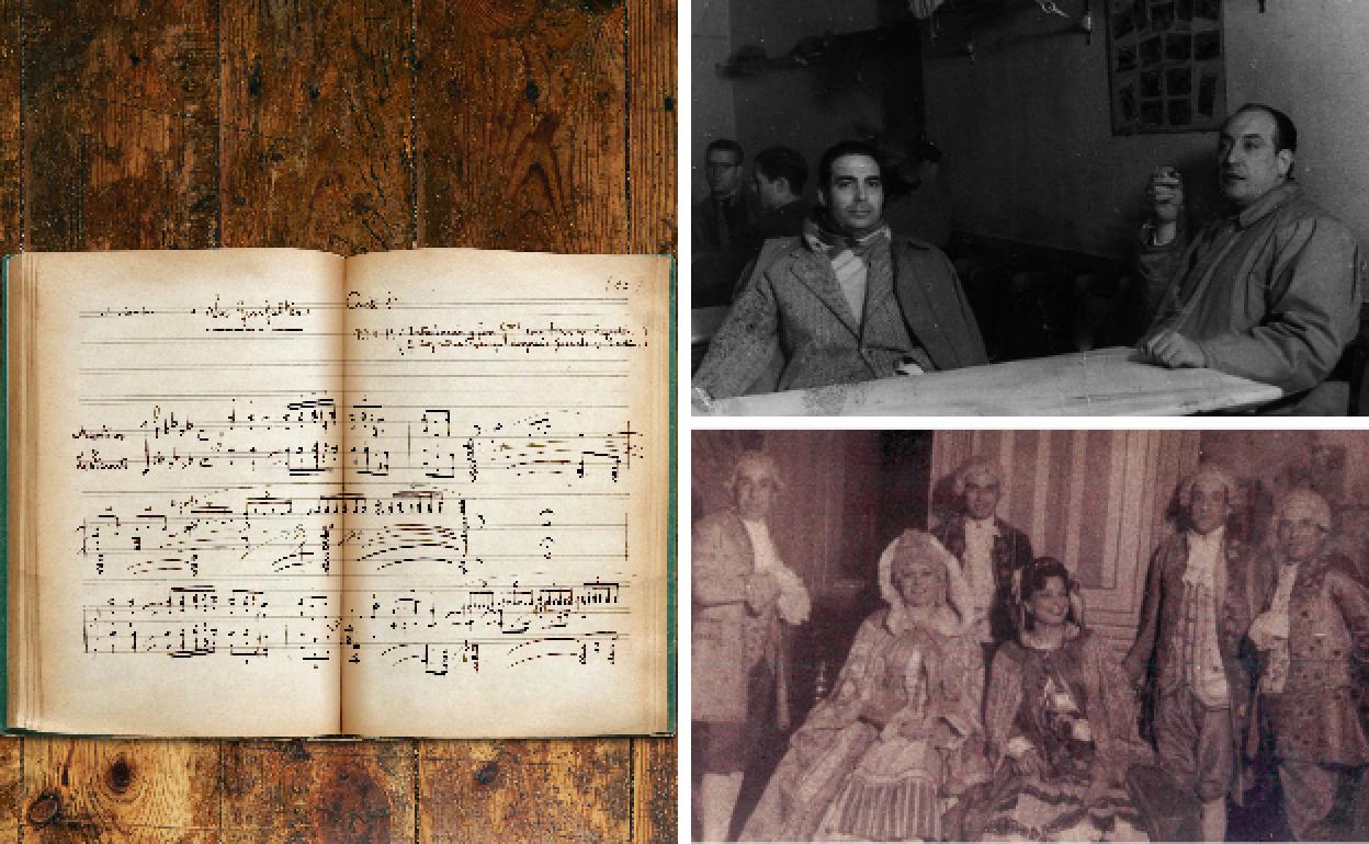 Original del preludio de 'Los Gerifaltes'. El tenor Francisco Bosch y el maestro Santos. Un grupo de intérpretes de la zarzuela recuperada.