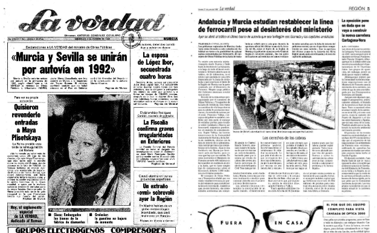 27/6/1997A la inauguración del último tramo de la conexión por autovía de la Región con Andalucía no asistió nadie de la Comunidad, tras ir retrasándose el corte de cinta casi dos meses. 