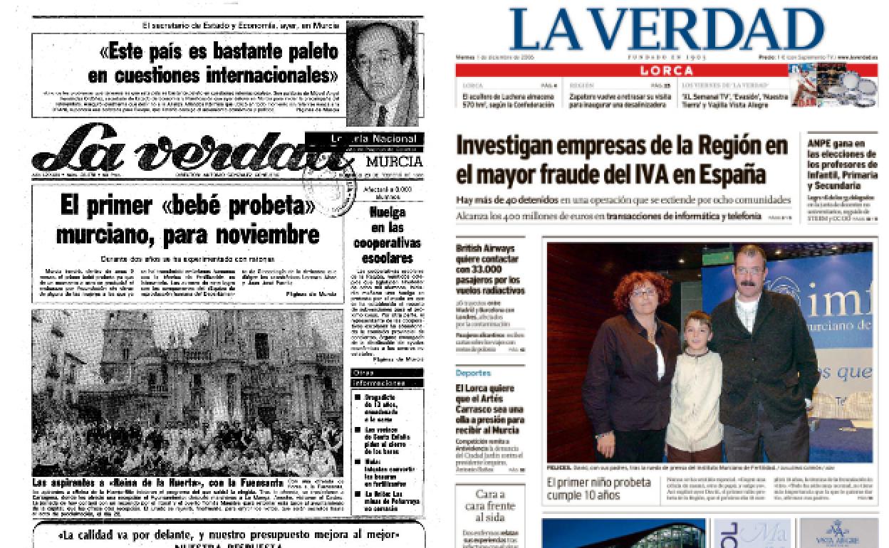 1/12/2016 El periódico recogía en un reportaje la conmemoración de los diez años del nacimiento en la Región del primer 'niño probeta', que aparecía junto a sus progenitores.