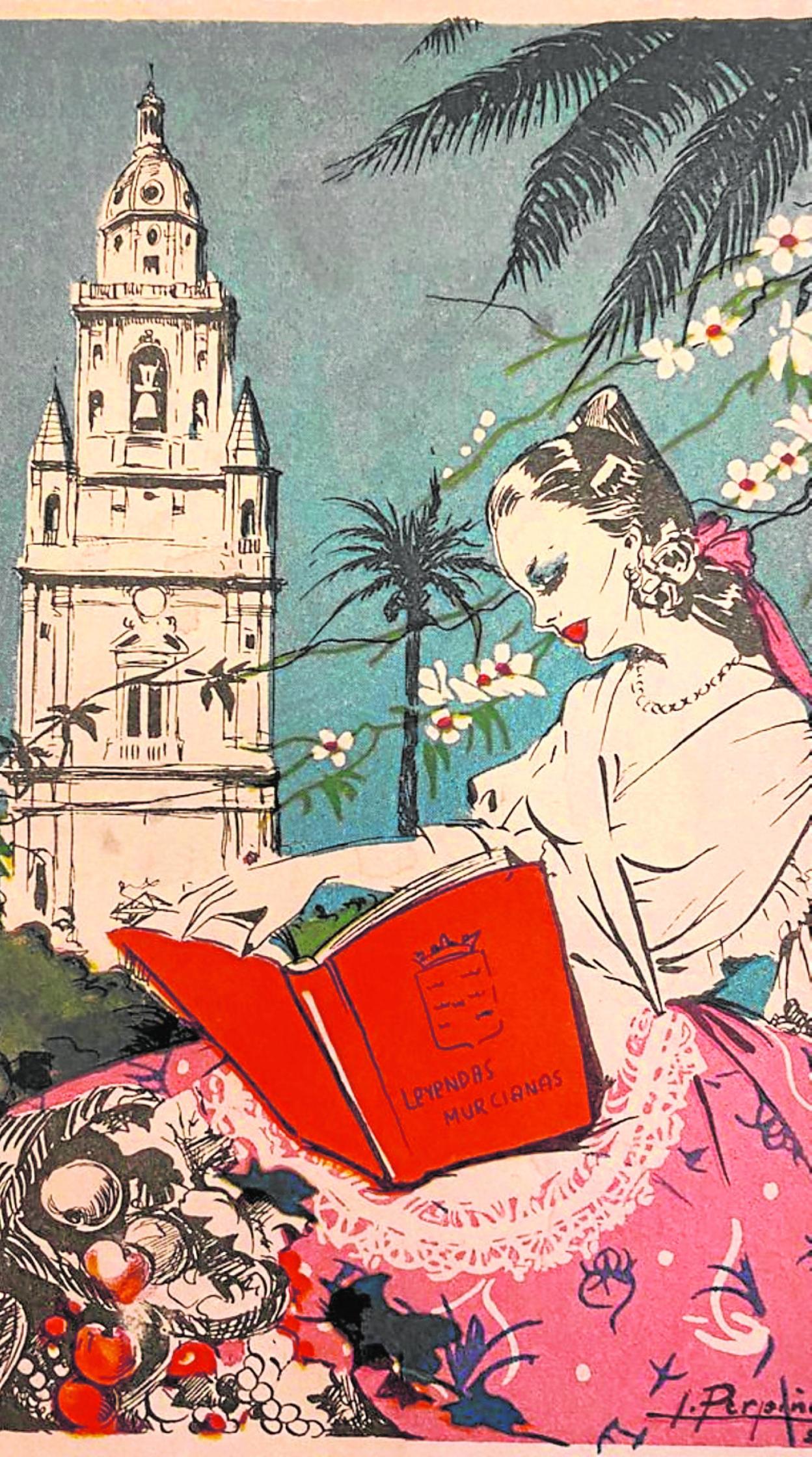 La bonitas portada de la obra editada en 1959 en Murcia por María Luisa Vallejo y María Luisa Sánchez.