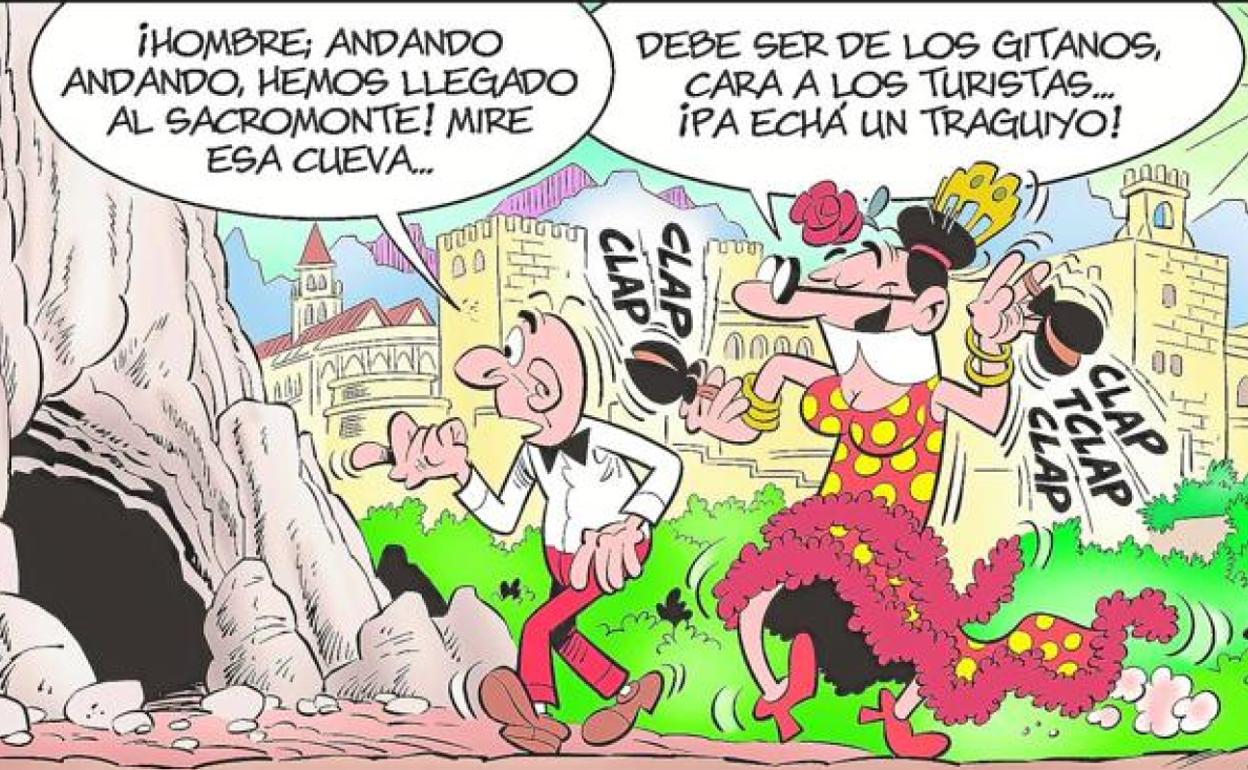 La llegada de Mortadelo y Filemón a la Alhambra.