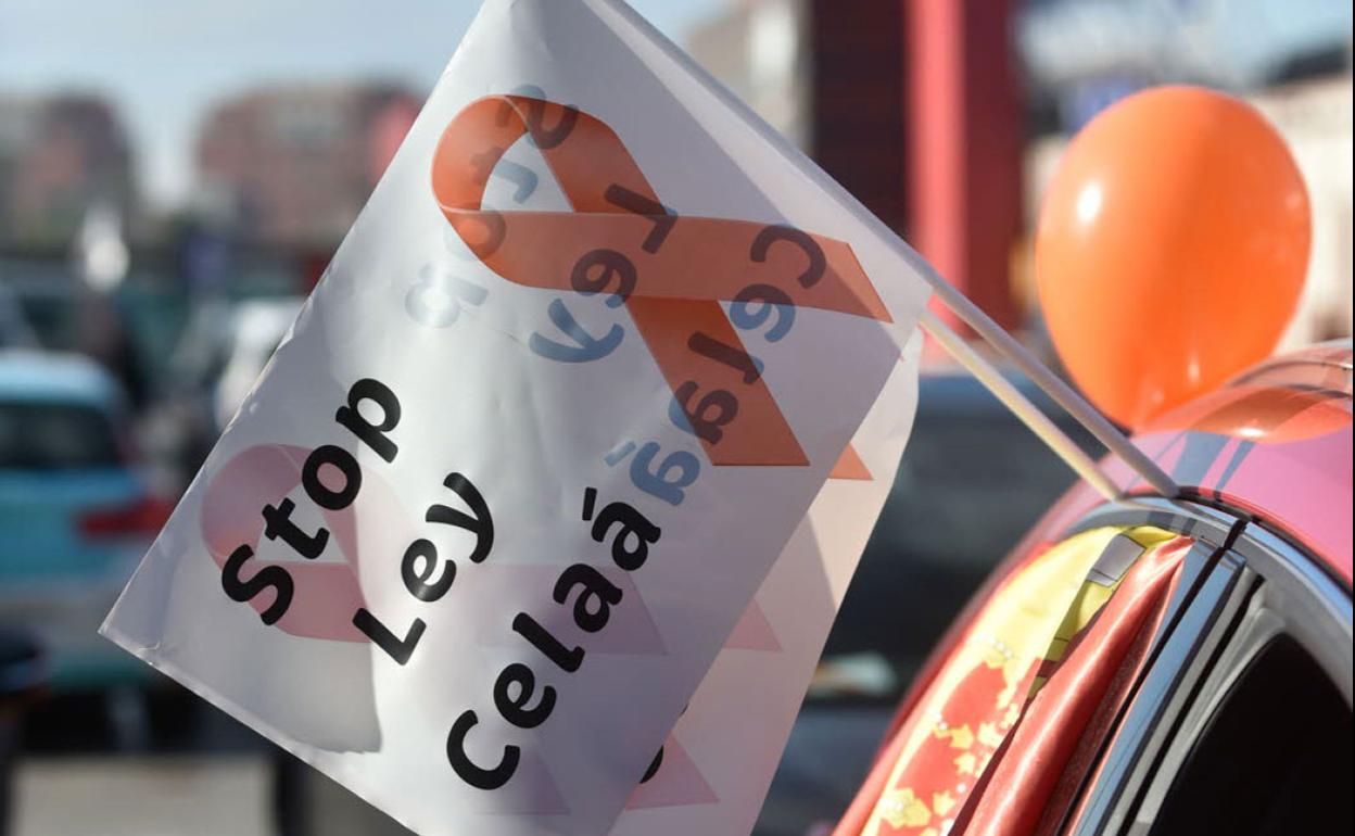 Imagen de archivo de una pancarta contra la 'ley Celaá' durante una protesta en Murcia.