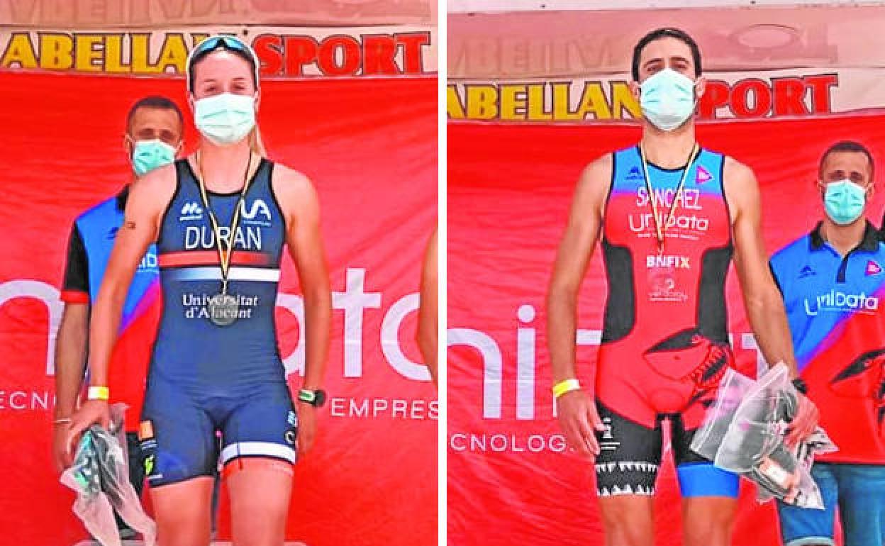 Laura Durán y Álvaro Sánchez, primeros en el duatlón de Murcia disputado ayer. 