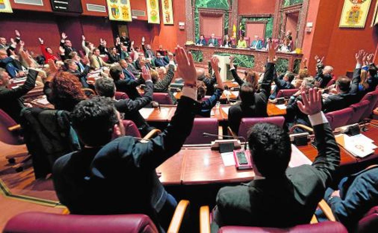 Los diputados alzaron sus manos en el hemiciclo para votar a favor del proyecto de reforma del Estatuto de Autonomía. 