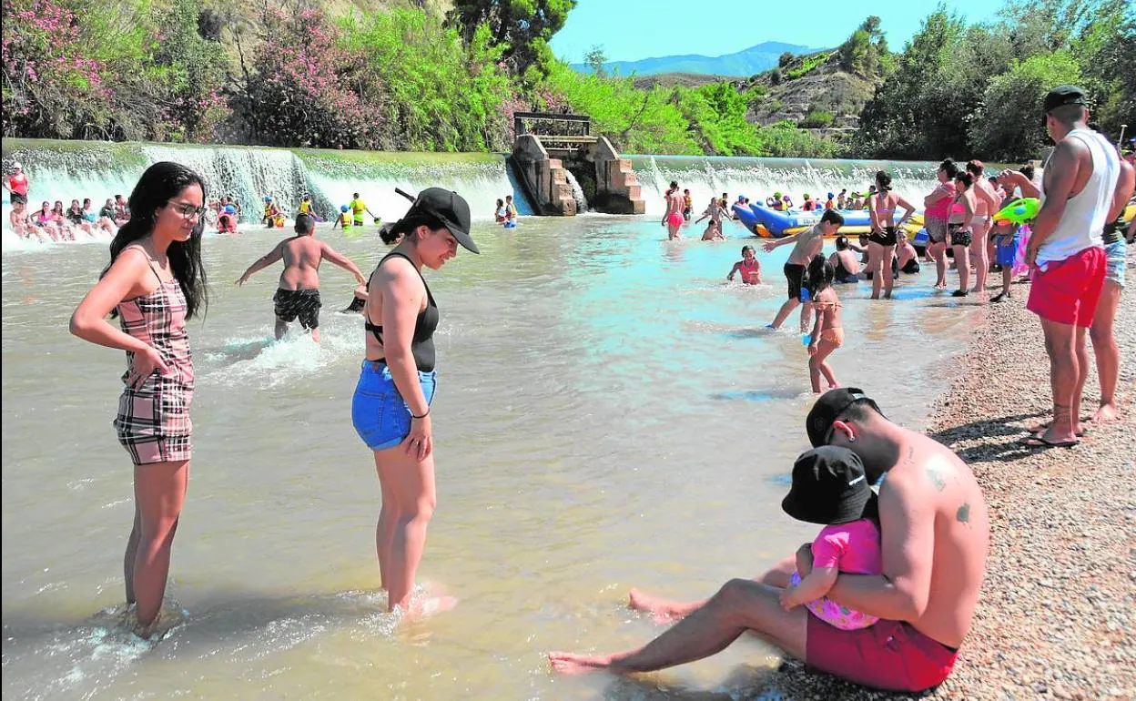 La playa del Jarral, en Abarán, ayer por la tarde, repleta de bañistas. 