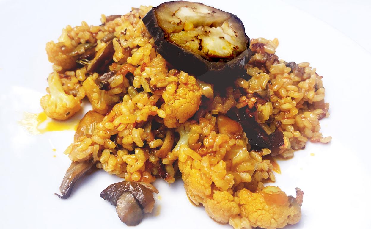 Arroz con berenjena y coliflor