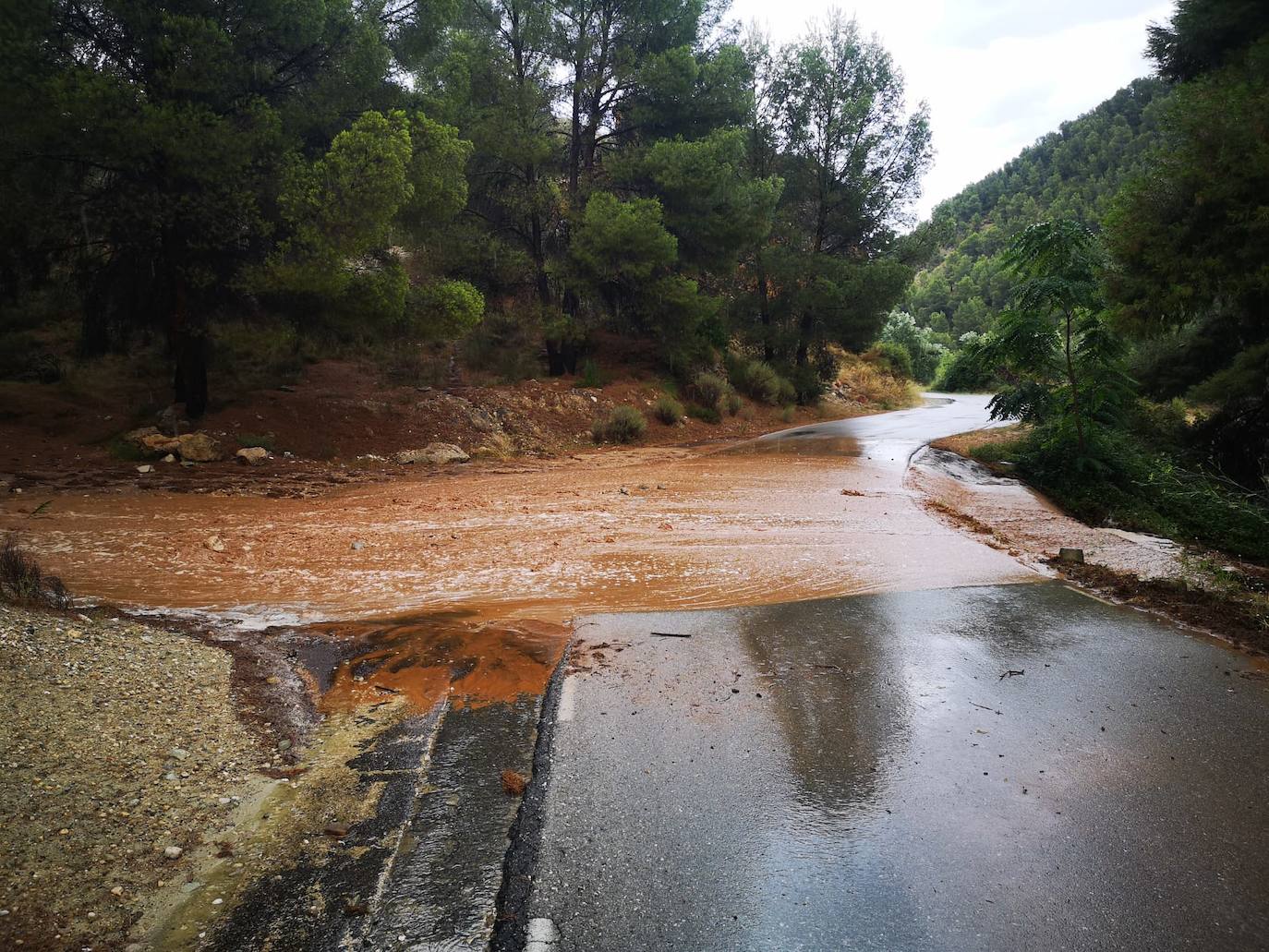 Aparecen ramblas en el Camino Viejo de Archivel por la lluvia. 