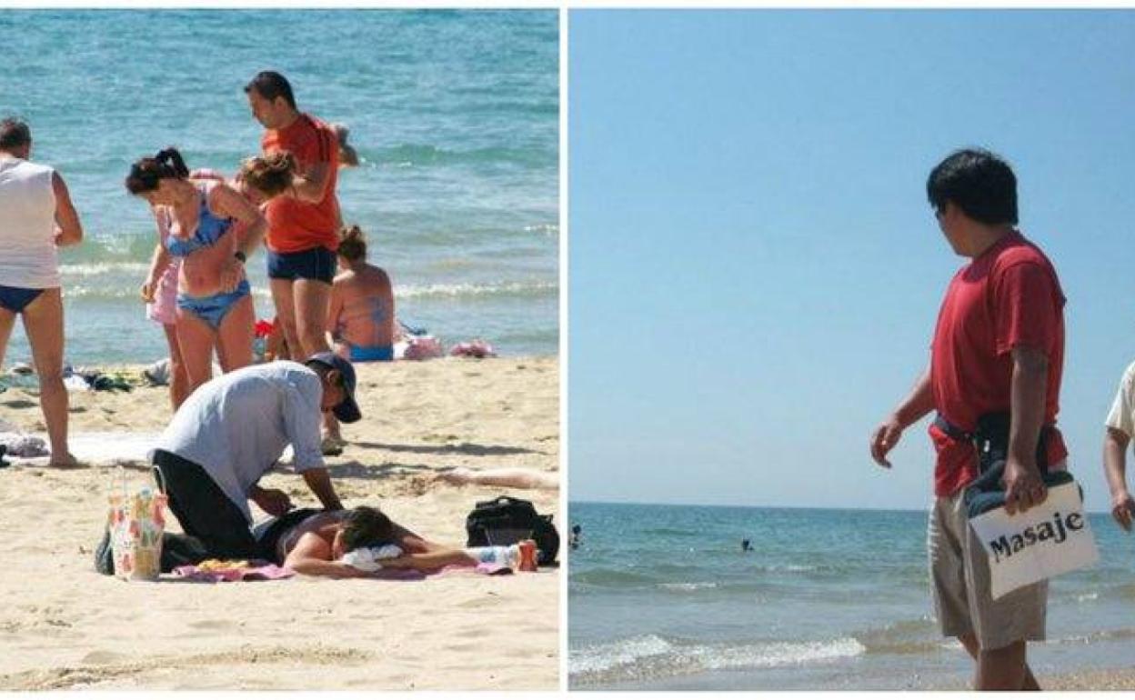 Masajistas ambulantes en las playas. 