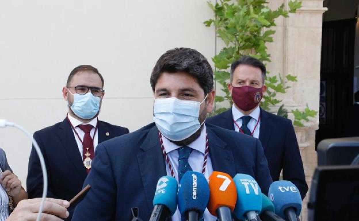 Fernando López Miras, durante la rueda de prensa de este miércoles en Lorca.