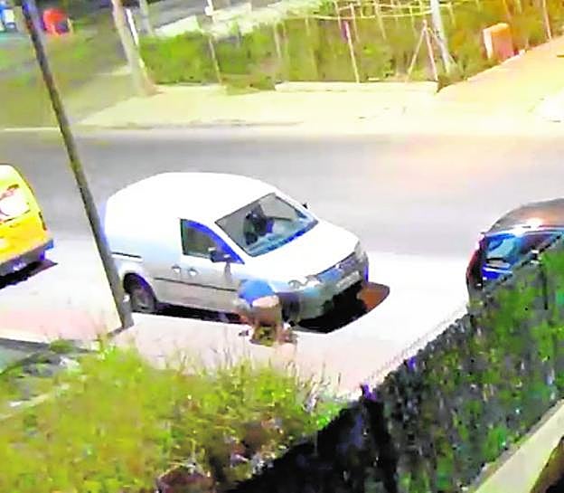 Una cámara de seguridad capta el momento del robo de la pieza del coche. 