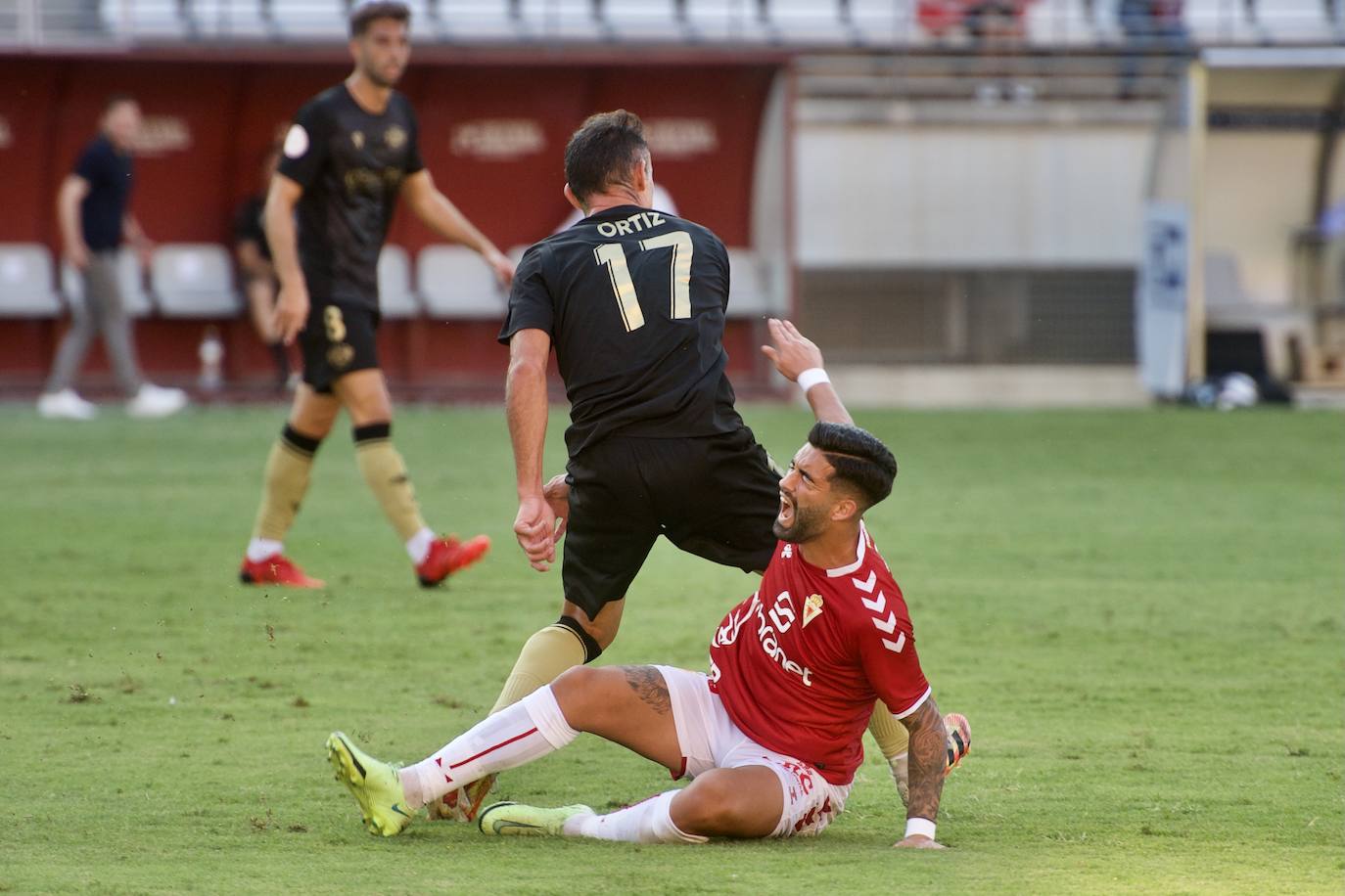 Los jugadores del Real Murcia celebran uno de los goles. 