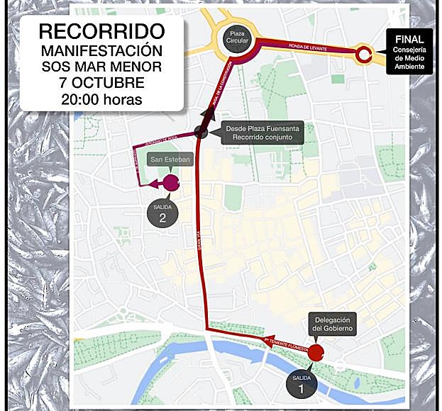 Plano de la manifestación en Murcia. 