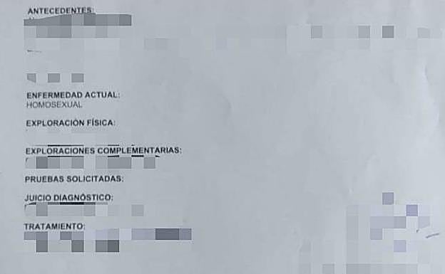 Parte médico donde se puede leer la 'homosexualidad' como «enfermedad actual» de la paciente. 