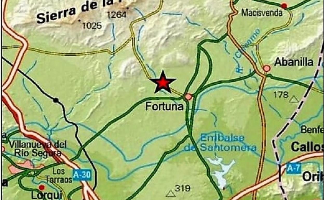 El epicentro del seísmo que se ha producido este miércoles por la tarde en Fortuna.
