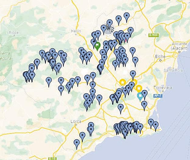 Ubicación de las cavidades de la Región. 