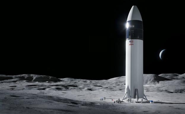 Recreación artística del módulo lunar de SpaceX para el programa Artemisa. 