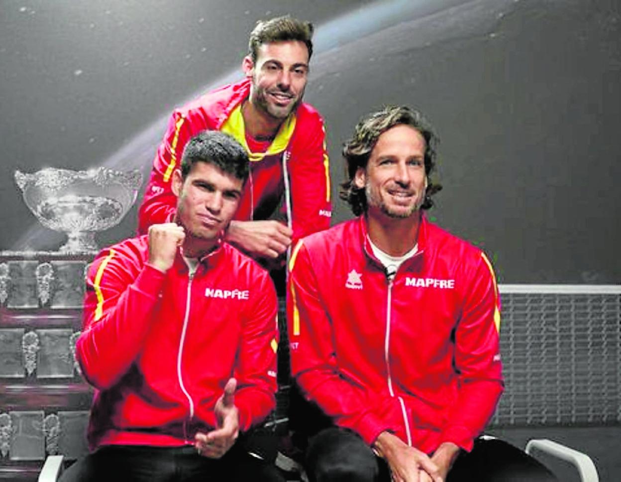 Carlos Alcaraz, Marcel Granollers y Feliciano López, seleccionados con España en la Copa Davis. 