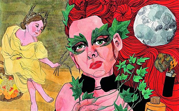 Obra de la muleña Ilu Ros inspirada en la diosa Ceres con Hiedra Venenosa.