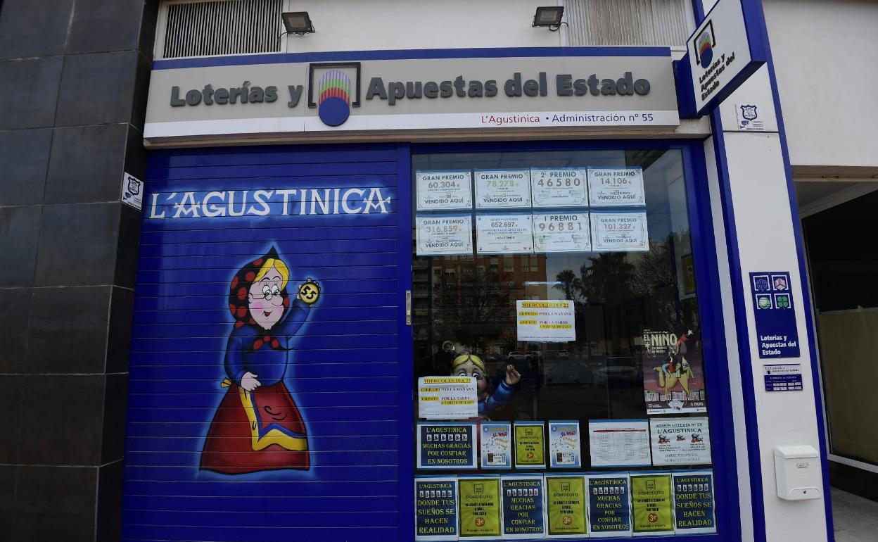 Administración de lotería L'Agustinica, ubicada en el paseo de Florencia de Murcia, este miércoles.